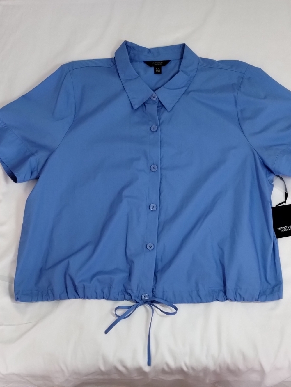 Simply Vera Wang Blue Drawstring Button-Front Women's Shirt Size XXL NWT